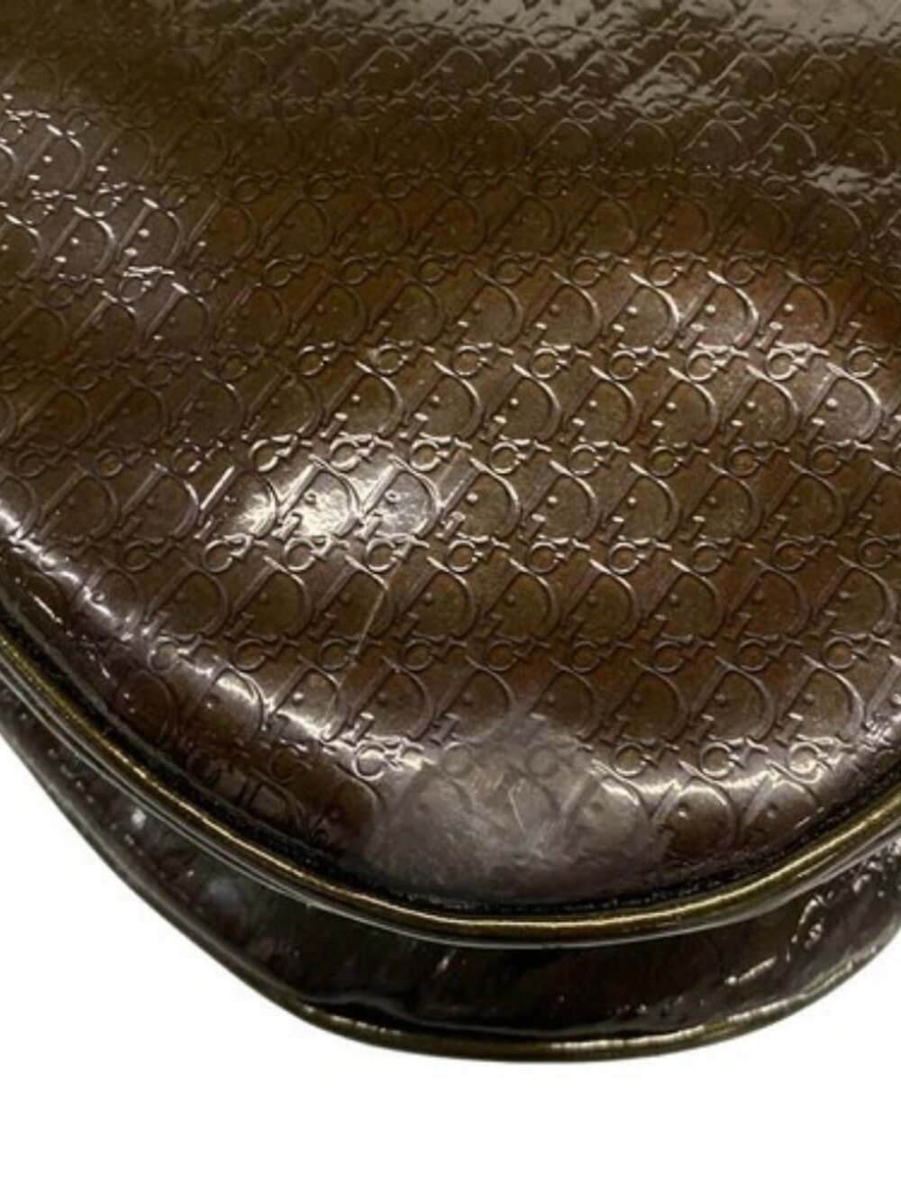 DIOR/ChristianDior Double Saddle Bag Dark Brown Patent Leather Shoulder Bag - Picture 6 of 15